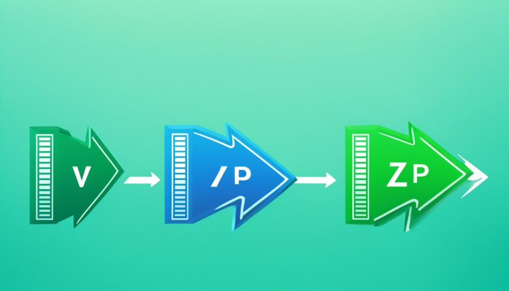 Green and blue arrows showing progression steps